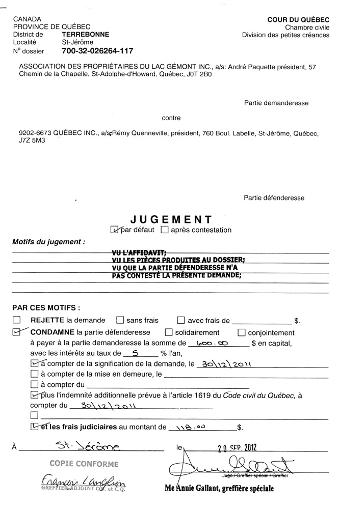 Jugement 9202-6673Q UEBECl NC